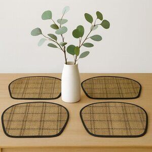 Woven Tan Bamboo Trapezoid Placemats Rustic Farmhouse Kitchen Table Mats